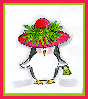 Feather Boa Hat Penguin Card